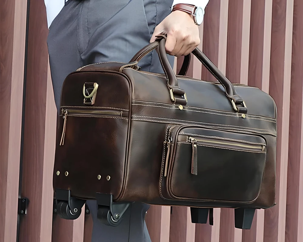 leather duffle carry on
