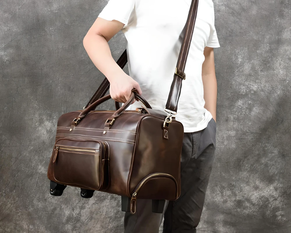 leather carry on duffel bag